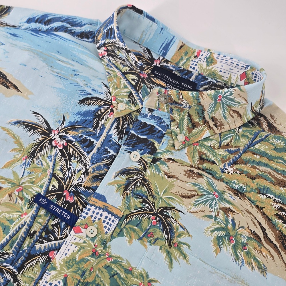 Southern Tide Reyn Spooner Shirt Mens XL Blue Performance Stretch Diamond Head